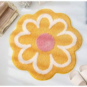 Funny Flower Bath Mat Shower Rug, Cute Pink Bathroom Rug, Non Slip Ultra Soft